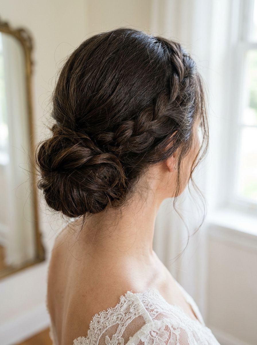 Geflochtener Low Bun - Flechtfrisuren Hochzeit